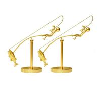 CHANGYUE Kinetic Fishing Sculpture, Fisherman Balancing Sculpture, Gravity Balance Ornament, Art Sculptures Fishing Statue for Desk Bookshelf Decoration (Gold)