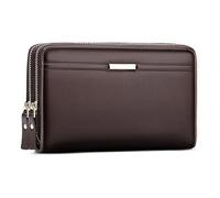 CHANGYUE Men PU Leather Multi-Card Wallet Double Zipper Blocking Wallet Large Capacity Wallets for Men Father Son Husband Gift (Dark Brown)