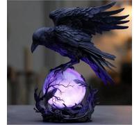 CHANGYUE “Raven’s Moonlight” Gothic LED Lamp, Mysterious Crow on Glowing Orb Sculpture, 3D Gothic Lamp Lantern with Soft Violet Light for Home Decor, Gift for Gothic Collectors