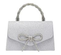 CHANGYUE Sparkling Formal Clutch Bag With Bow And Semi Soft Body | Rhinestone Top Handle Solid Color Glitter Purse For Wedding Prom Nights Parties