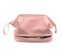 CHANGYUE Women PU Makeup Bag Cosmetic Organizer Bag Large Capacity Makeup Storage Bag Solid Color Cosmetic Holder Bag 2 Layer Travel Toiletry Bag