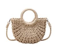 CHANGYUE Women Straw Casual Messenger Bag Drawstring Woven Tote Bag | Women Shoulder Bag; Drawstring Woven Satchel; Half Moon Messenger Bag; Casual Shopping Purse; Beach Handbag; 10.63x7.87x2