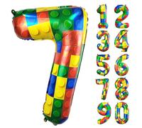 CHANGZHONG 32 Inch Building Block Number 7 Balloons 7 year old Large Big Helium Foil Mylar Balloon for Girls Boys 7th Birthday Party Decoration Supplies