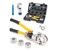 CHANHYD Hydraulic Copper Tube Fittings 1/2, 3/4, 1" Press Crimping Tool Kit Pex Pipe Crimper Pressing Pliers Stainless PEX Press Sleeves for Copper Pipe with Pipe Cutter