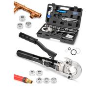 CHANHYD Hydraulic Copper Tube Fittings Press Crimping Tool Kit for 1/2, 3/4, 1" PEX Pipe - Crimper Pressing Pliers with Stainless Sleeves (for ASTM F1807)