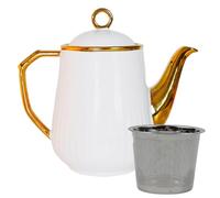 CHANJOON Minimalist Porcelain Teapot, Loose Leaf Tea Party, Large, Gold, 37 oz / 1050 ml, Ceramic with Gold Glaze
