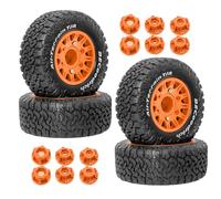 Chanjorlin 1/10 1/8 RC Short Course Truck Tires OD 113mm and Wheels 12mm 14mm 17mm Hex for 1:8 1:10 Scale Off Road Truck Car Traxxas Slash 2WD 4×4 Axial Losi Redcat Rc4wd Arrma Senton 4PCS (Orange)