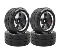 Chanjorlin 1/10 On Road Racing Tires and 5-Spoke Aluminum Wheels 12mm Hex OD 2.56" RC Touring Tyres for 1:10 Rally Street Drift Car Tamiya TT01 TT02 XV01 A959 PTG2 KYOSHO HSP Traxxas 4PCS (Black)