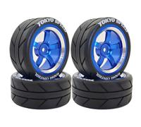 Chanjorlin 1/10 On Road Racing Tires and 5-Spoke Aluminum Wheels 12mm Hex OD 2.56" RC Touring Tyres for 1:10 Rally Street Drift Car Tamiya TT01 TT02 XV01 A959 PTG2 KYOSHO HSP Traxxas 4PCS (Blue)