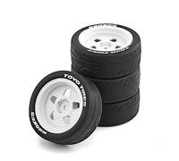 Chanjorlin 1/10 Rally Racing Tire OD 2.68'' and Wheels 12mm Hex RC On Road Tyres for 1:10 Scale Touring Street Drift Car Tamiya TT01 TT02 XV01 TA06 A959 PTG2 HPI KYOSHO HSP PTG2 Traxxas 4PCS (White)