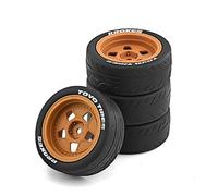 Chanjorlin 1/10 Rally Racing Tire OD 2.68'' and Wheels 12mm Hex RC On Road Tyres for 1:10 Scale Touring Street Drift Car Tamiya TT01 TT02 XV01 TA06 A959 PTG2 HPI KYOSHO HSP PTG2 Traxxas 4PCS (Brown)