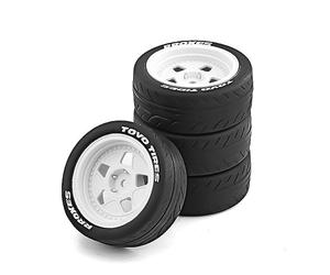 Chanjorlin 1/10 Rally Racing Tire OD 2.68'' and Wheels 12mm Hex RC On Road Tyres for 1:10 Scale Touring Street Drift Car Tamiya TT01 TT02 XV01 TA06 A959 PTG2 HPI KYOSHO HSP PTG2 Traxxas 4PCS (White)
