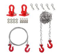 Chanjorlin 1/10 RC Car Mini Metal Trailer Chain and Tow Hooks Buckle & RC Body Clips Bent Springy R Pins Accessories for 1:10 Rock Crawler Truck Car Traxxas TRX4 SCX10 Axial RC4WD Tamiya D90 (Red)