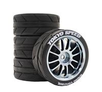 Chanjorlin 1/10 RC On Road Touring Tires & Aluminum Wheels with 12mm Hex | 4PCS 65mm OD Street Tire For 1:10 Drift Touring Rally Car MJXRC 10208 Tamiya TT01 TT02 TA06 HSP 94122 MST RMX 2.0 HPI E10