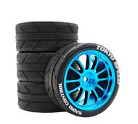 Chanjorlin 1/10 RC On Road Touring Tires & Aluminum Wheels with 12mm Hex | 4PCS 65mm OD Street Tire For 1:10 Drift Touring Rally Car MJXRC 10208 Tamiya TT01 TT02 TA06 HSP 94122 MST RMX 2.0 HPI E10