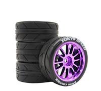 Chanjorlin 1/10 RC On Road Touring Tires & Aluminum Wheels with 12mm Hex | 4PCS 65mm OD Street Tire For 1:10 Drift Touring Rally Car MJXRC 10208 Tamiya TT01 TT02 TA06 HSP 94122 MST RMX 2.0 HPI E10