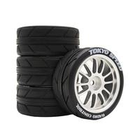 Chanjorlin 1/10 RC On Road Touring Tires & Aluminum Wheels with 12mm Hex | 4PCS 65mm OD Street Tire For 1:10 Drift Touring Rally Car MJXRC 10208 Tamiya TT01 TT02 TA06 HSP 94122 MST RMX 2.0 HPI E10