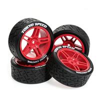 Chanjorlin 1/10 RC Rally Street Tires OD 65mm with 12mm Hex Hard Plastic Wheels for 1:10 1/12 On Road Drift Touring Car Tamiya TT01 TT02 Traxxas XV02 XV01 TA06 HPI KYOSHO PTG2 A959 4PCS (Red)