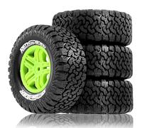 Chanjorlin 1/10 RC Short Course Truck Plastic Wheels 12mm Hex and Tires OD 4.41" 5-Spok Off Road Tyres for 1:10 Scale Truck Car TRAXXAS Slash 4X4 2WD ARRMA SENTON 3S Losi Redcat Rc4wd 4PCS (Green)