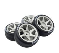 Chanjorlin RC 1/10 Drift Tires & Aluminum Wheels 12mm Hex OD 65mm Hard Drift Racing Smooth Tyres for 1:10 1/12 Rally Street On Road Touring Car TT01 TT02 XV02 XV01 TA06 HPI KYOSHO PTG2 4PCS (Silvery)