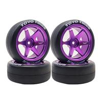 Chanjorlin RC 1/10 Drift Tires & Aluminum Wheels 12mm Hex OD 65mm Hard Drift Racing Smooth Tyres for 1:10 1/12 Rally Street On Road Touring Car TT01 TT02 XV02 XV01 TA06 HPI KYOSHO PTG2 4PCS (Purple)