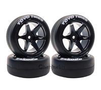Chanjorlin RC 1/10 Drift Tires & Aluminum Wheels 12mm Hex OD 65mm Hard Drift Racing Smooth Tyres for 1:10 1/12 Rally Street On Road Touring Car TT01 TT02 XV02 XV01 TA06 HPI KYOSHO PTG2 4PCS (Black)