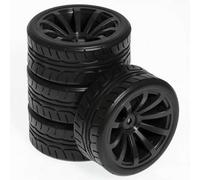 Chanjorlin RC OD 65mm 1/10 Rally Racing Touring Tires & Plastic Wheels 12mm Hex for 1:10 1/12 On Road Drift Street Car Tamiya TT01 TT02 Traxxas XV02 XV01 TA06 HPI KYOSHO PTG2 A959 4PCS (Black)