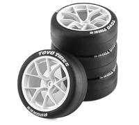 Chanmoo 1/10 RC Drift Tires and Plastic Wheels Rims Rally Racing Tyres 12mm Hex for 1:10 Scale On Road Touring Street Car Tamiya Traxxas HPI KYOSHO XV02 XV01 TT01 TT02 PTG2 A959 4PCS (B White)
