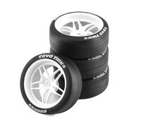 Chanmoo 1/10 RC Drift Tires and Plastic Wheels Rims Rally Racing Tyres 12mm Hex for 1:10 Scale On Road Touring Street Car Tamiya Traxxas HPI KYOSHO XV02 XV01 TT01 TT02 PTG2 A959 4PCS (C White)