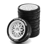 Chanmoo 1/10 RC On Road Tires And Plastic Rally Wheels 12mm Hex Drift Tyres For 1:10 Scale Racing Touring Street Car Tamiya TT01 TT02 XV01 TA06 A959 144001 HPI KYOSHO HSP PTG2 Traxxas 4PCS (White)