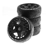 Chanmoo 1/8 RC Rally Racing Tires and Hard Plastic Drift Wheels 17mm Hex On Road Tyres Compatible with 1:10 Touring Street Drift Car HSP Hobao HPI WR8 ARRMA Redcat Losi Kyosho VRX Tamiya 4PCS (Black)