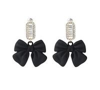 Channel V Ribbon Bow Dangle Earrings Rhinestone Matte Black Red Vintage Earrings Luxury Square Crystal Jewelry Bow Tie Sparkly Party Sweet Wedding Bride Earrings Women, 1.6 inches, 1.2 inches