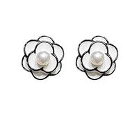 Channel V Vintage Black Rose Earrings Silver Post for Women Black White Flower Small Pearl Earring for Birthday Valentine's Day Gift, normal, Silver, Pearl
