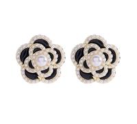 Channel V Vintage Black Rose Earrings Silver Post for Women Black White Flower Small Pearl Earring for Birthday Valentine's Day Gift, normal, Silver, Pearl