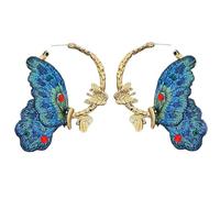 Channel V Vintage Butterfly Earrings for Women Gold Plated Hoop Hypoallergenic Earrings Statement Dangle Wings Design Black Rhinestone Heart, One Size, Alloy Steel, Rhinestone