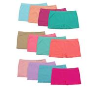 Channo Stylish Boxer-Short Knickers for Girls, Lycra, Plain, Different Colours Seamless. Soft Stretchy Microfibre Pack of 12 Pairs of Knickers, Multicoloured Pack A, 14-16 Years