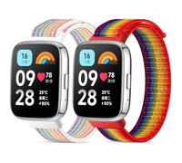 CHANRASI 2 Pieces Strap Compatible with Xiaomi Redmi Watch 3 Active, Adjustable Nylon Bracelet Replacement Sport Strap for Redmi Watch 3 Active Women Men, Rainbow/Colorful, Redmi Watch 3 Active