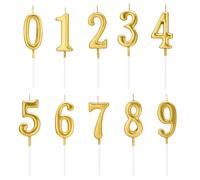 Chanseen 10Pcs Gold Number Candles 0 1 2 3 4 5 6 7 8 9 Birthday Candles for Cake Decorations Party Wedding Anniversary Celebration Supplies Men Women Girl Boy