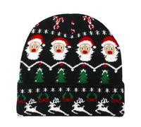 Chanseen Christmas Knitted Beanie Hat Unisex Stretchable Knit Winter Hat with Santa Reindeer Pattern for Holiday Xmas Men Women Party Warmth, Black