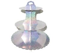Chanseen Glitter 3 Tier Round Cardboard Cupcake Stand Iridescent Cupcake Holder Stand Cupcake Tower Stand for Birthday Wedding All Kinds of Parties (Silver)