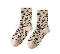 chanstore 5 pairs - Autumn thick leopard print mid-tube socks, creative and personalized women's pile socks, Beige Leopard Print, One size
