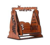 Chant Wooden Radhe Radhe Laddu Gopal Jhula for Krishna Janmashtami | MDF Pooja Swing for Home Temple Decoration | Dark Brown Finish Handcrafted Palna for Bal Gopal Idol 18.3x15.2x13.4 cm. (Design 2)