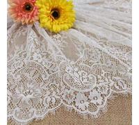 Chantilly Lace Floral Bridal/Wedding Dress Flower Fabric Scallop Trim Applique Clothing Curtains Black/Off White 300cmx41cm ALE12 (Off White)