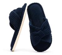 Chantomoo Slippers for Women Memory Foam House Womens Slipper Slides Home Bedroom Bathroom Spa Open Toe Corduroy Bow Slippers Cozy Comfortable Royal Blue 2.5 3 4 UK