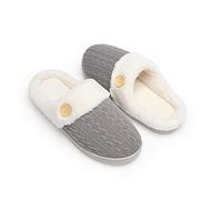 Chantomoo Womens Slipper Warm Comfy Memory Foam House Slippers Knitted Shoes Faux Fur Lined Anti-Skid Rubber Sole Bedroom Cozy Indoor Outdoor Slippers Dark Grey UK Size 4.5 5 6