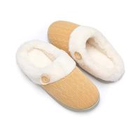 Chantomoo Womens Slipper Warm Comfy Memory Foam House Slippers Knitted Shoes Faux Fur Lined Anti-Skid Rubber Sole Bedroom Cozy Indoor Outdoor Slippers Yellow UK Size 4.5 5 6