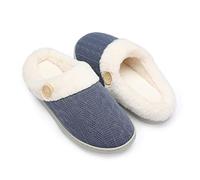 Chantomoo Womens Slipper Warm Comfy Memory Foam House Slippers Knitted Shoes Faux Fur Lined Anti-Skid Rubber Sole Bedroom Cozy Indoor Outdoor Slippers Navy Dark Blue UK Size 4.5 5 6