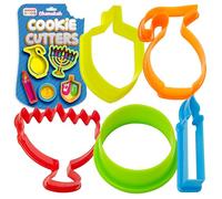 Chanukah Cookie Cutter Set - 5 Pieces - Menorah, Dreidel, Oil Jug, Chanuka Gelt and Candle Shaped Plastic Cutters - Chanukah Cookware and Bakeware by The Kosher Cook