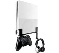Chanvoo Metal Vertical Wall Mount Compatible with Xbox One S, Securing Wall Bracket with Detachable Controller & Headphone Holder Kit (Black)