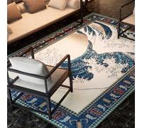 Chanxiang666 Contemporary Carpet Living Room Bedroom Mat 120x250cm Chinese-style blue waves Short Pile, Non-Slip Backing, Non-Shedding 120x250cm